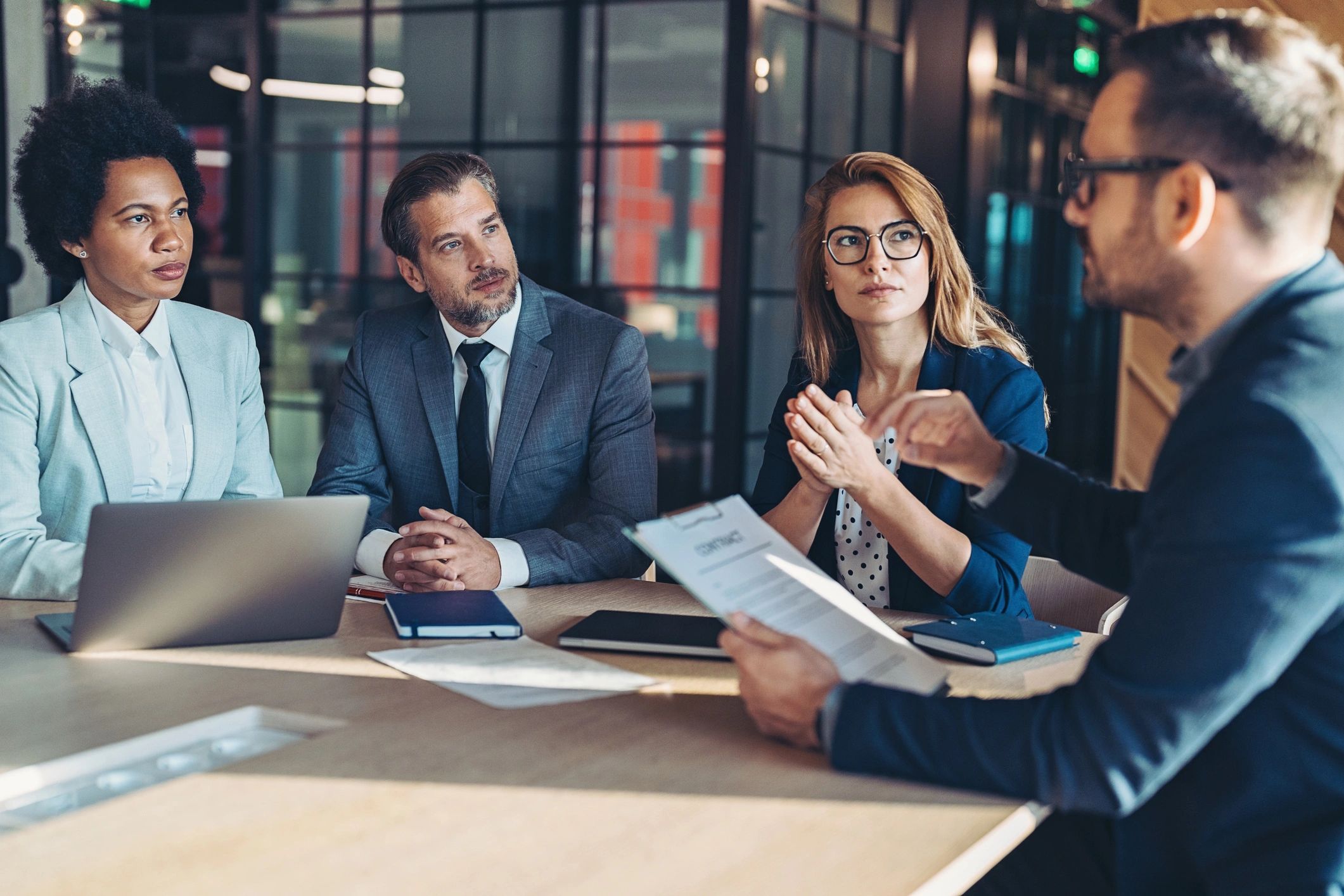 Business consultant presenting strategy during a meeting